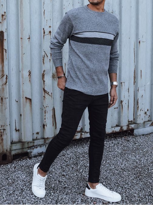 Sodoben siv moški pulover