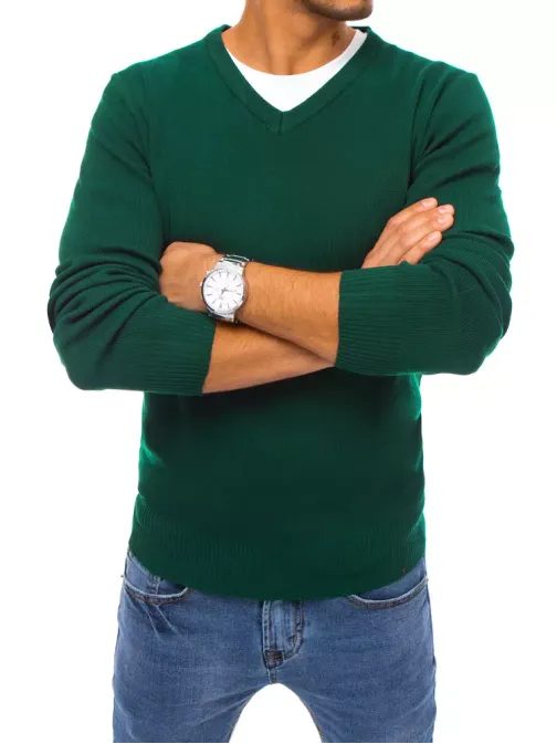 Zelen pulover z V-izrezom