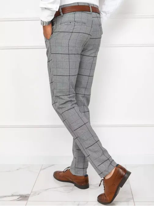 Stilske svetlo sive hlače s karirastim vzorcem