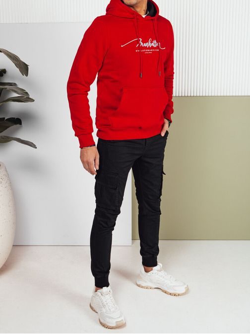 Modni rdeč pulover z napisom Manhattan