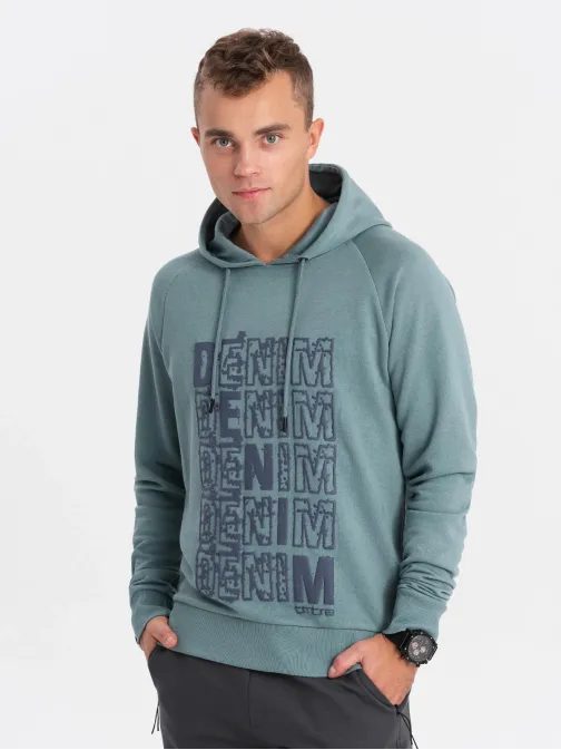 Edinstveni turkizen pulover z napisom denim V2 SSPS-0158