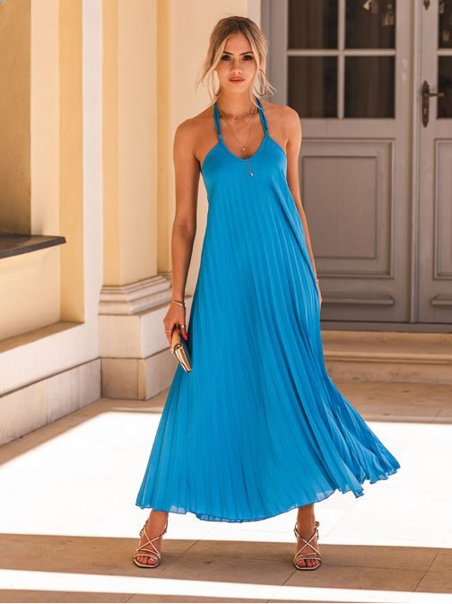 Stilska poletna obleka v modri barvi DLR064