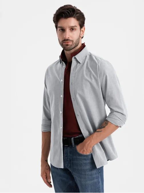 Elegantna siva moška srajca V2 SHOS-0172