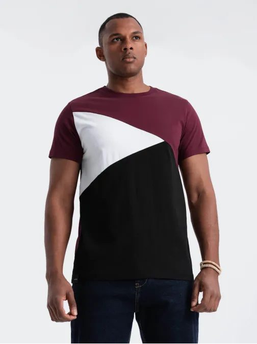 Elegantna bordo črna majica s kratkimi rokavi V5 TSCT-0174