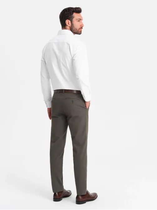 Moške kaki klasične chinos hlače z nežno teksturo V2 PACP-0188