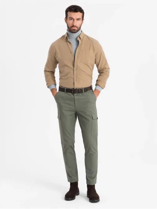 Ležerna svetlo rjava srajca z žepom V2 SHOS-0153