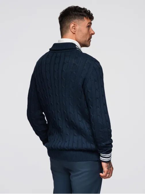 Pleten moški pulover temno modra v1 om-swcd-0152