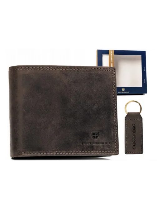 Usnjeni rjavi set - denarnica in obesek za ključe