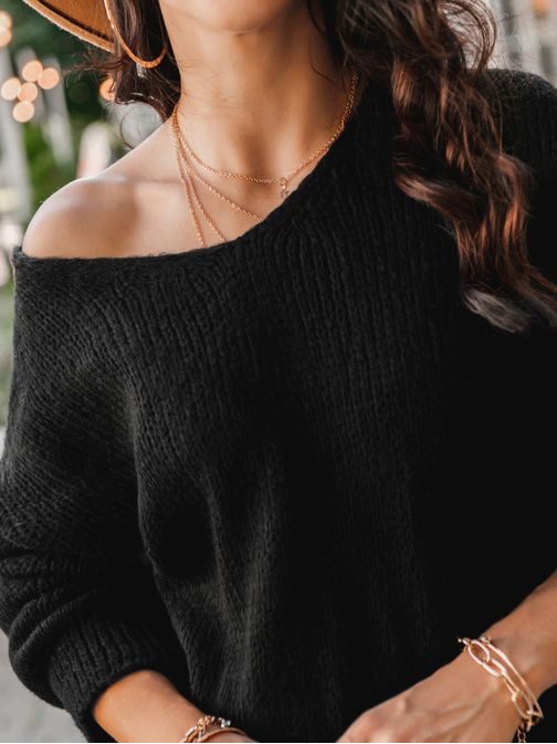 Zanimiv črn ženski pulover ELR012