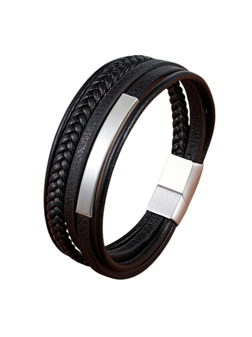 Zanimiva črna moška zapestnica s kovinskimi podrobnostmi