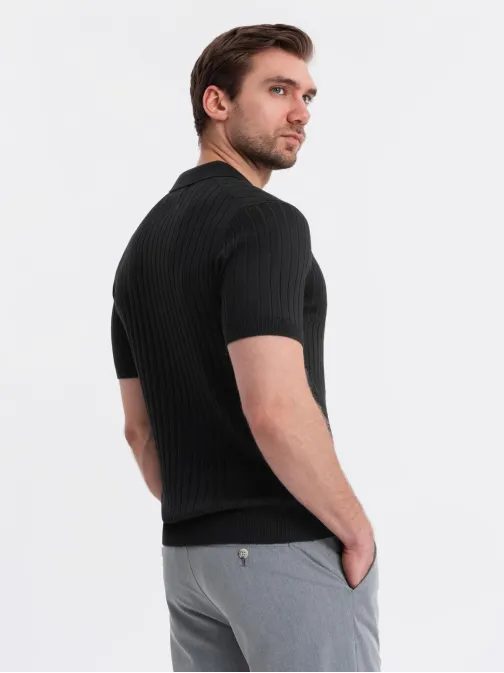 Moška črna črtasta polo majica SLIM FIT V1 POSS-0143