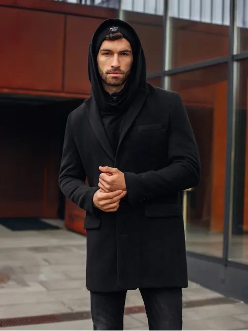 Elegantni črn moški plašč C432