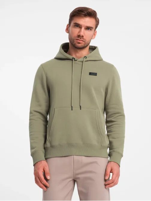 Moški pulover s kapuco v olivni barvi V2 SSNZ-0141
