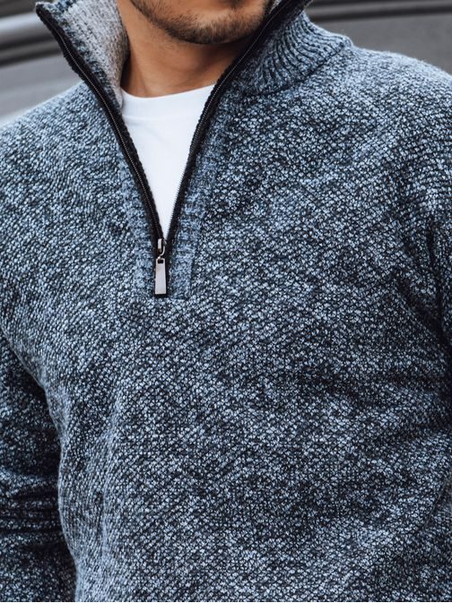 Elegantni moški pulover v modri barvi na zadrgo