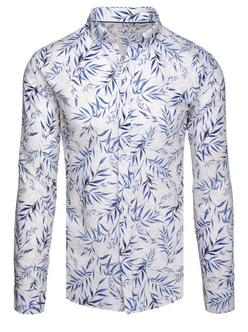 Privlačna bela majica z modrim vzorcem listov