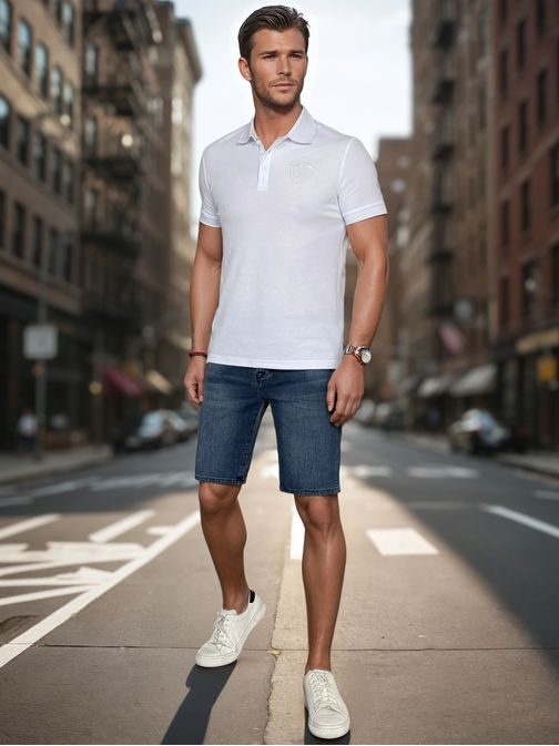 Moška bela polo majica z logotipom