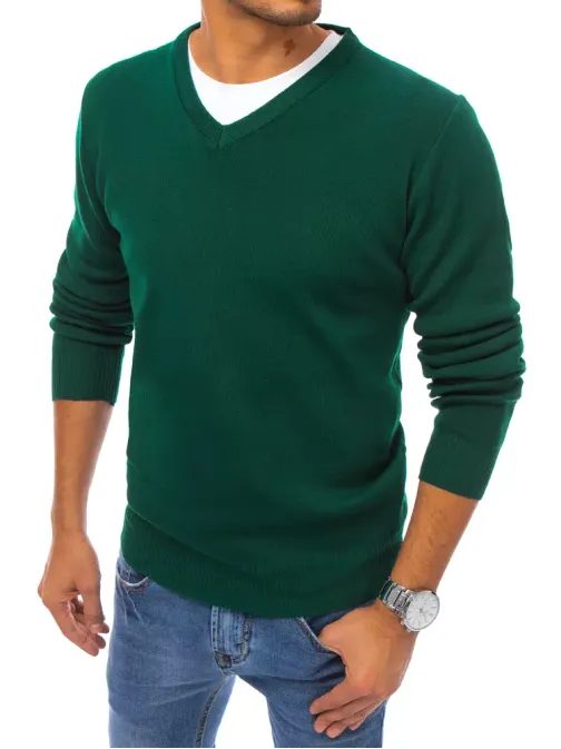 Zelen pulover z V-izrezom
