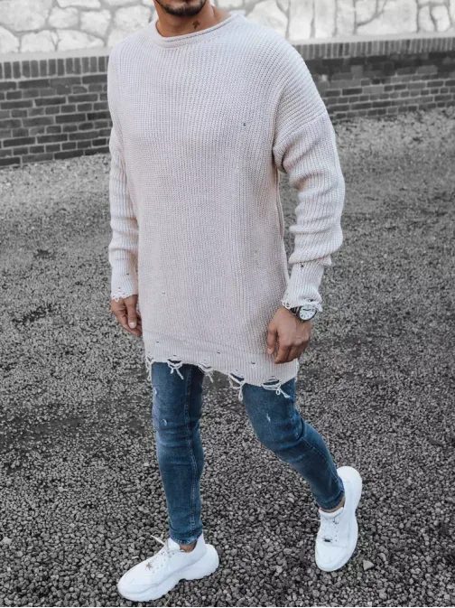 Stilski podaljšani pulover v bež barvi