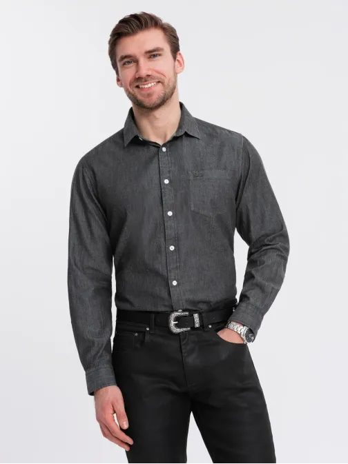 Modna črna moška srajca V2 SHDS-0181