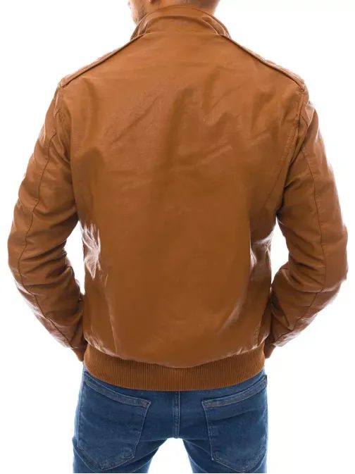 Podložena jakna iz umetnega usnja v kamelji barvi