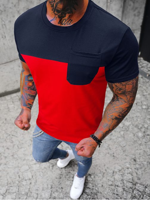Granatna-rdeča trendovska majica z žepom JS/8T91/18Z