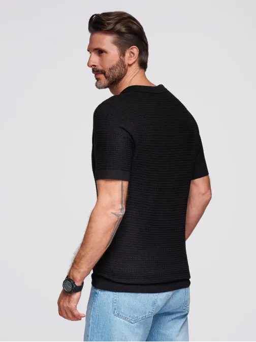 Moška črna pletena polo majica V3 POSS-0157