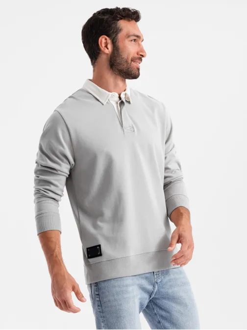 Eleganten pepelnat pulover s polo ovratnikom V7 SSNZ-0132