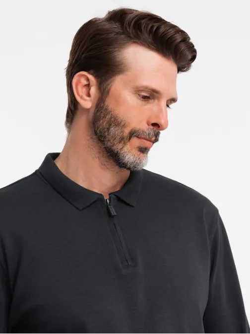 Moška črna polo majica z zadrgo V8 POLS-0130