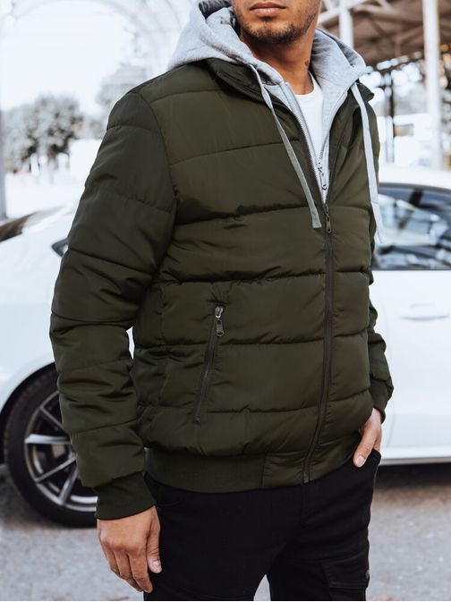 Atraktivna zelena jakna s kapuco v kontrastni barvi