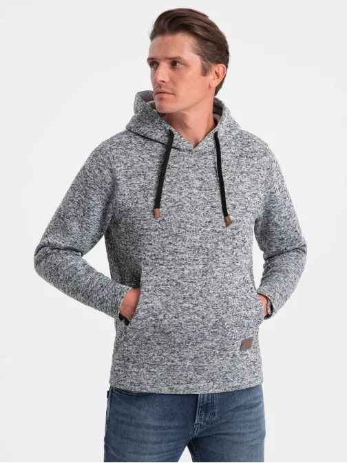 Nevsakdanji meliran siv pulover s kapuco V1 SSNZ-0147