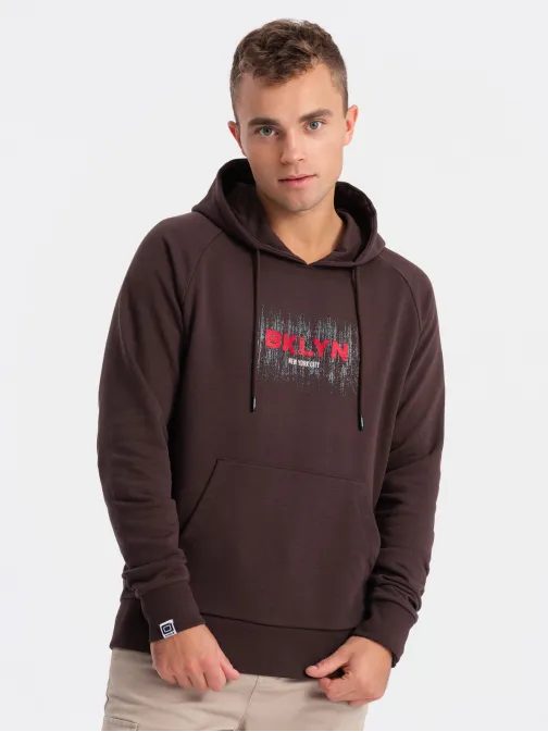 Brezčasen temno rjav pulover s kapuco V2 SSPS-0150