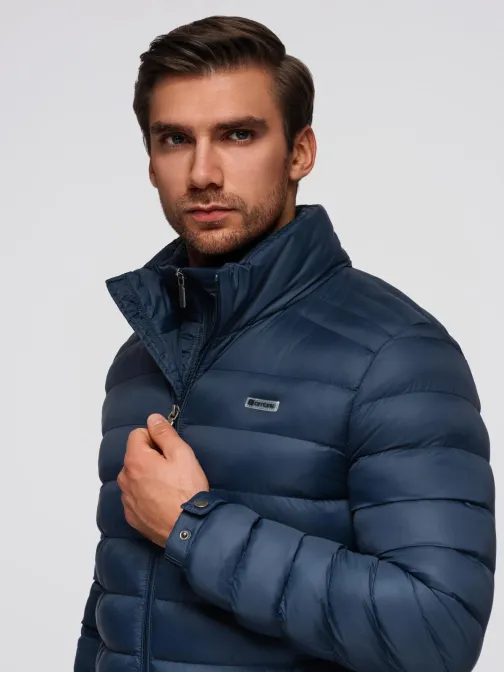 Edinstvena modra prešita jakna z visokim ovratnikom V1 JALP-0231