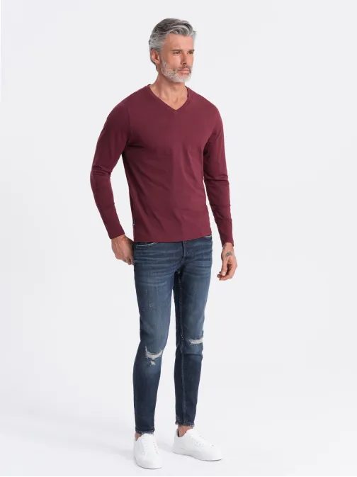 Bordo majica z dolgimi rokavi in V-izrezom V8 LSBL-0108