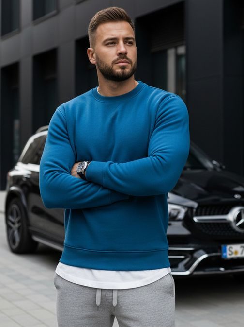 Modra majica s kapuco brez kapuce