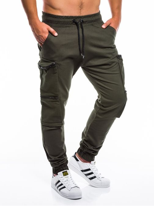 bombažne jogger hlače v kaki barvi p706
