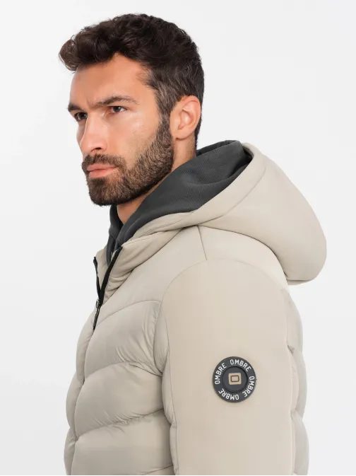 Brezčasna prešita bež moška jakna V4 JALP-0172