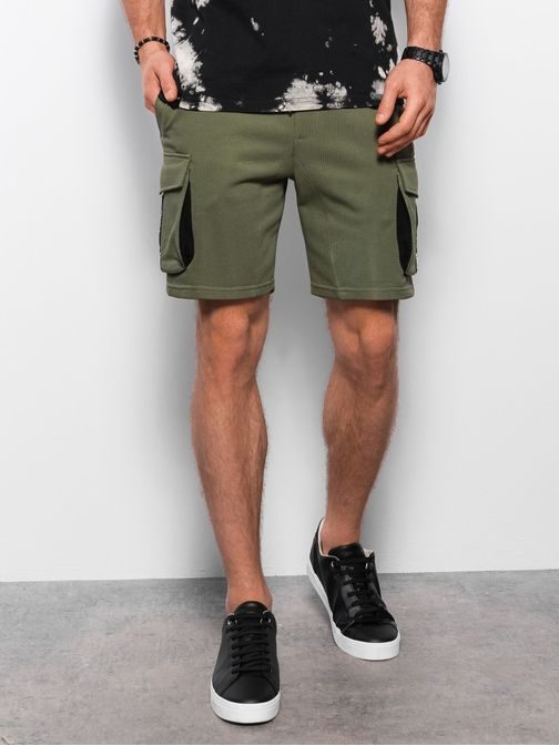 Edinstvene olivno zelene kratke hlače z velikimi stranskimi žepi SRSK0106-V4