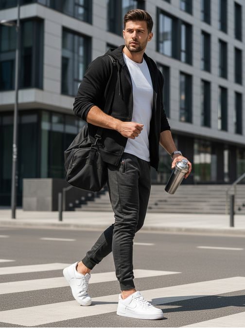 Moderne moške trenirke v grafitni barvi