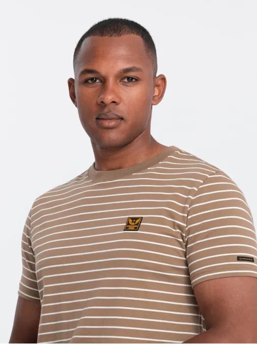 Poletna majica s kratkimi rokavi rjave in bele barve v7 om-tsct-0183