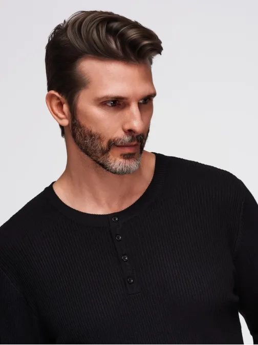 Moderen črn moški pulover na gumbe V2 SWSW-0182