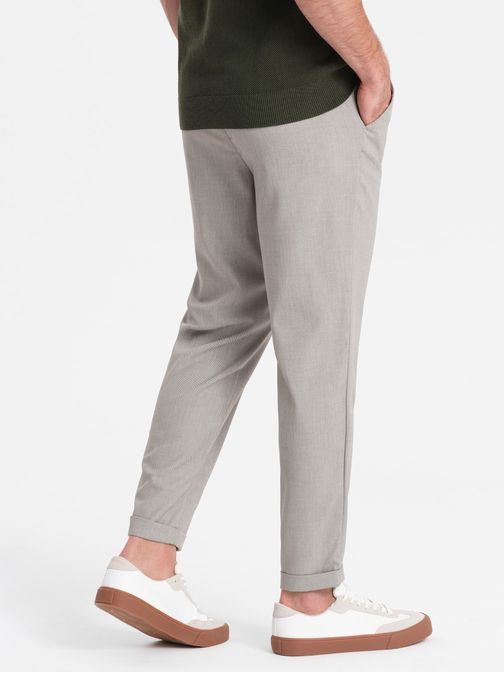 Trendovske svetlo sive chinos hlače z elastičnim pasom V1 PACP-0157