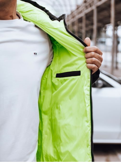 Moška zimska črna jakna z zeleno podlogo