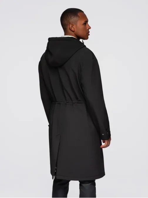 Črna moška dolga jakna iz umetnega usnja v2 om-jafl-0109