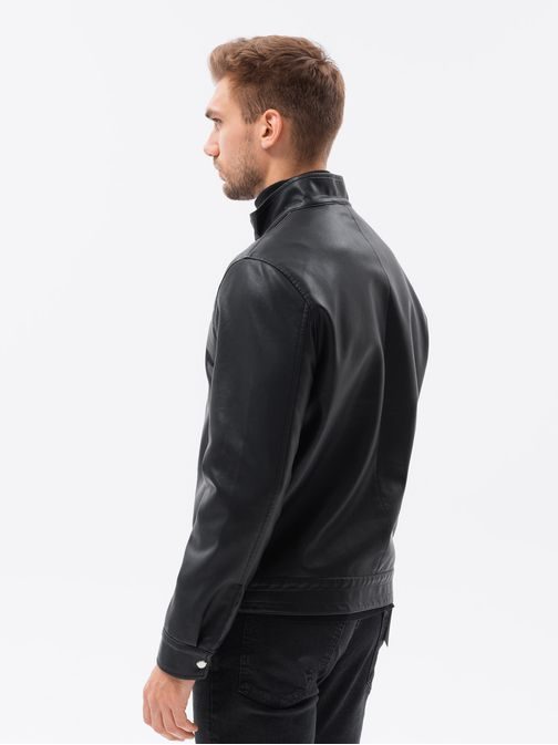 Črna motoristična jakna iz umetnega usnja C604