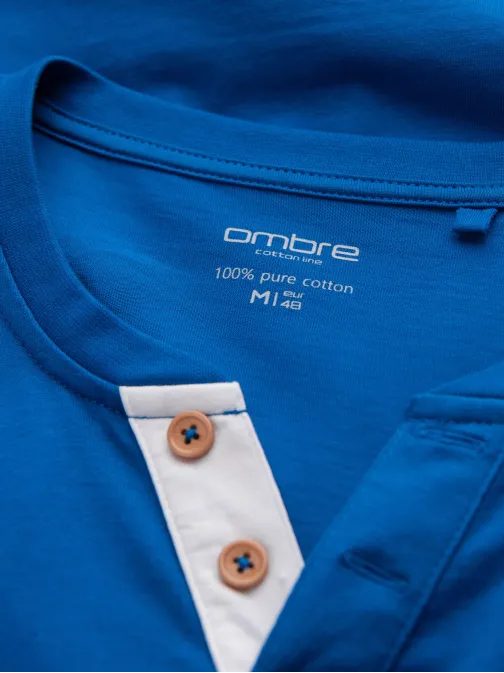 Moderna moška majica z dolgimi rokavi modra v2 om-lscl-0107