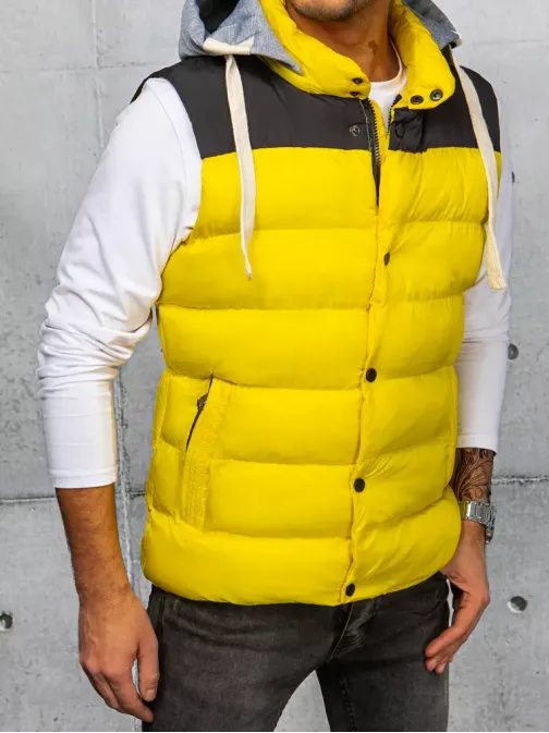 Trendovski brezrokavnik s kapuco v rumeni barvi