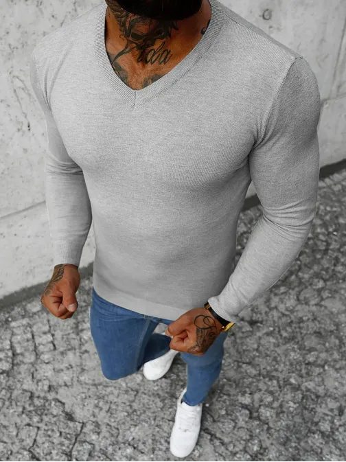 Siv pulover z V-izrezom NB/MMB601/2