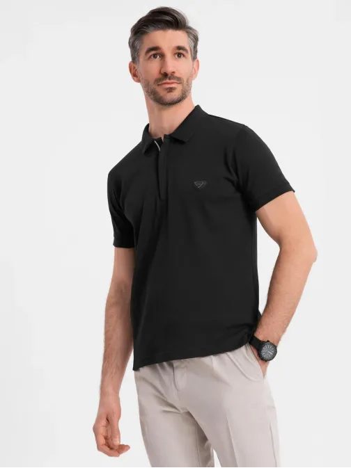 Moška črna polo majica z zadrgo V6 POSS-0148