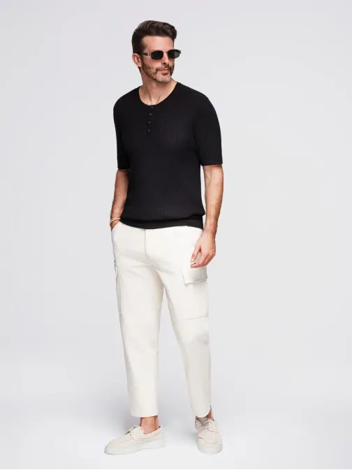 Moška črna pletena majica z gumbi V2 TSCT-0254