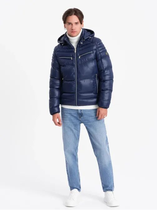 Prešita svetleča temno modra jakna V2 JAHP-22FW-010